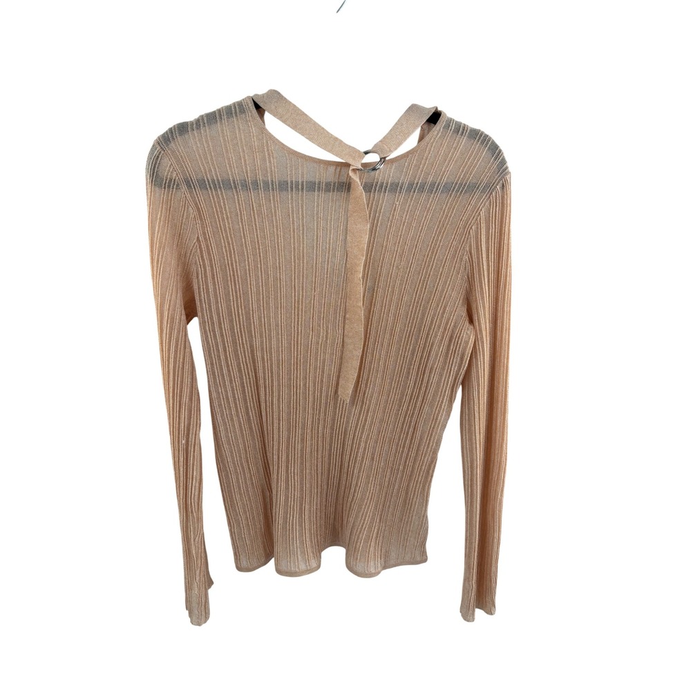 Lewit Women's Peach Ribbed Knit V Neck Long Sleeve Top Size L